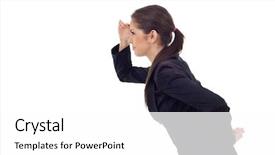  Presentation with far away - Amazing presentation theme having business woman looking at something backdrop and a  colored foreground