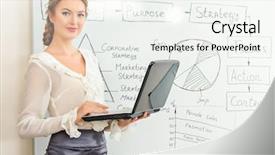  Presentation with business training - Slide deck having business woman making a presentation background and a  colored foreground