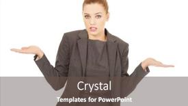  Presentation with undecided - Amazing PPT theme having business woman making undecided gesture backdrop and a dark gray colored foreground