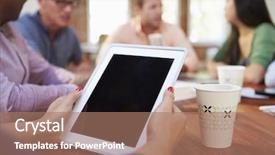  Presentation with using digital tablet - Cool new presentation design with business woman man brainstorming ideas - businessman using digital tablet backdrop and a  colored foreground