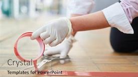  Presentation with red white blue business - Slide deck having business-woman-marks-floor background and a soft green colored foreground