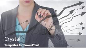  Presentation with flare - Colorful presentation theme enhanced with business woman mid section with pen behind grey graph against white background and flare backdrop and a dark gray colored foreground