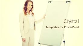  Presentation with business near shoring - Beautiful PPT theme featuring business-woman-near-flipchart backdrop and a cream colored foreground