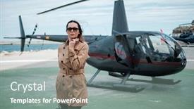  Presentation with helicopter - PPT theme enhanced with woman near private a helicopter background and a gray colored foreground
