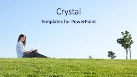  Presentation with field - Audience pleasing theme consisting of business woman on a laptop backdrop and a white colored foreground