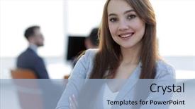  Presentation with office - Slides enhanced with business woman on blurred background background and a  colored foreground