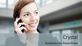  Presentation with city - PPT theme with business woman on the smartphone background and a  colored foreground