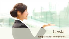  Presentation with attention - Audience pleasing presentation consisting of business woman paying attention to your message or product backdrop and a cream colored foreground