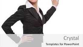  Presentation with points - Slide set with business-woman-points-to-advertise background and a white colored foreground