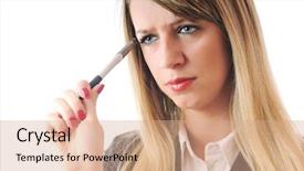  Presentation with decision making - Cool new presentation theme with business woman portrait with pen backdrop and a  colored foreground
