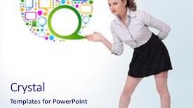  Presentation with bubble - Audience pleasing presentation consisting of business woman presenting colourful speach backdrop and a  colored foreground