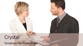  Presentation with business report - Audience pleasing theme consisting of business-woman-presenting-report backdrop and a coral colored foreground