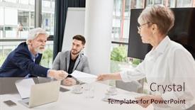  Presentation with negotiation - Slide deck enhanced with business-woman-presents-contract background and a soft green colored foreground