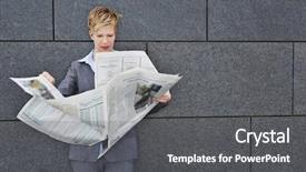  Presentation with windy weather - Amazing presentation having business woman reading a daily newspaper in windy weather outdoors backdrop and a gray colored foreground