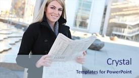  Presentation with newspaper - Amazing slides having business woman reading the newspaper backdrop and a light blue colored foreground
