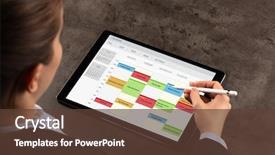 Presentation with tablet - Audience pleasing presentation theme consisting of business woman schedule her weekly backdrop and a tawny brown colored foreground