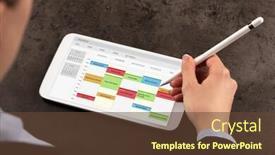  Presentation with tablet - Beautiful slide set featuring business woman schedule her weekly program on tablet backdrop and a tawny brown colored foreground