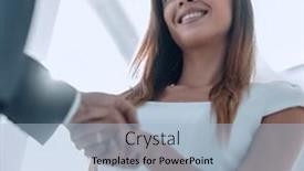  Presentation with business partner - Audience pleasing PPT layouts consisting of business-woman-shaking-hand backdrop and a light blue colored foreground