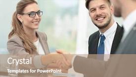  Presentation with business partner - Audience pleasing theme consisting of business woman shaking hand to her partner backdrop and a coral colored foreground