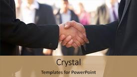  Presentation with shaking hands - Slide deck featuring business woman shaking hands background and a coral colored foreground