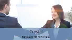  Presentation with business partner - Presentation theme with business woman shaking hands with a business partner over a desk background and a light blue colored foreground