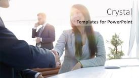  Presentation with shaking hands - Audience pleasing slides consisting of business-woman-shaking-hands backdrop and a white colored foreground