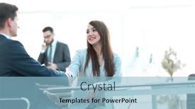  Presentation with shaking hands - Slide deck featuring business-woman-shaking-hands background and a light blue colored foreground