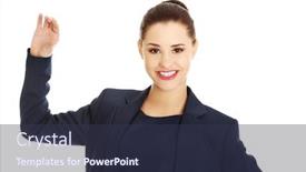  Presentation with product - Audience pleasing slide set consisting of business woman showing something or copyspase for product or sign text backdrop and a tawny brown colored foreground