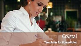  Presentation with people - PPT theme with business woman signing a contract background and a coral colored foreground