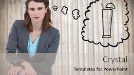  Presentation with wood panel - Beautiful slide deck featuring business woman sitting and dreaming of cocktail against blurry wood panel backdrop and a light gray colored foreground