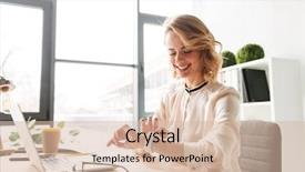  Presentation with woman business - Cool new presentation design with business woman sitting in office backdrop and a lemonade colored foreground