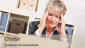  Presentation with burnout - Presentation design with business woman sitting with burnout background and a soft green colored foreground