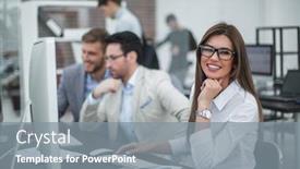  Presentation with woman office desk - Cool new theme with business woman sitting at the office desk backdrop and a gray colored foreground