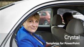 Presentation with car business - Presentation enhanced with business woman sitting in a car background and a dark gray colored foreground