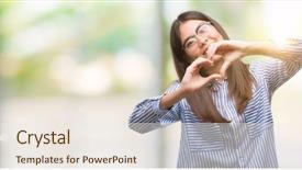  Presentation with young business woman smile show - Presentation theme having business woman smiling in love background and a sky blue colored foreground