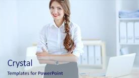  Presentation with business woman standing on maze - Colorful PPT theme enhanced with business woman standing in office backdrop and a  colored foreground