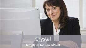  Presentation with monitor computer - Audience pleasing presentation consisting of business woman stting at desk backdrop and a gray colored foreground