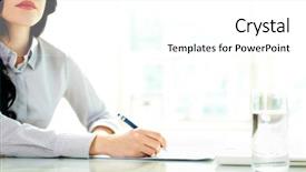  Presentation with note - Presentation theme featuring business woman taking notes background and a white colored foreground