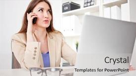  Presentation with phone - Slide deck featuring business woman talking on mobile background and a light gray colored foreground