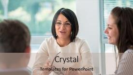  Presentation with coworkers - Cool new slide set with business woman talking to a team of coworkers in meeting backdrop and a coral colored foreground