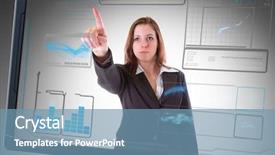  Presentation with abstract digital business interface - Theme enhanced with business woman touching futuristic interface background and a teal colored foreground