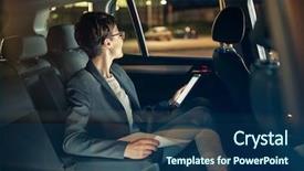  Presentation with car business - Audience pleasing PPT theme consisting of business woman traveling with car backdrop and a ocean colored foreground