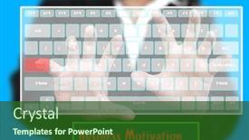  Presentation with virtual keyboard - Colorful presentation design enhanced with business woman typing business motivation on virtual keyboard selctive focus at hand backdrop and a forest green colored foreground