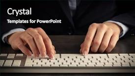  Presentation with keyboard - Beautiful presentation theme featuring business woman typing on keyboard backdrop and a  colored foreground