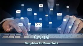  Presentation with mail - Beautiful presentation design featuring business woman typing on keyboard with mail icons backdrop and a ocean colored foreground
