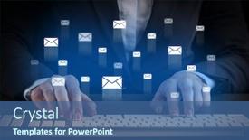  Presentation with mail - PPT layouts featuring business-woman-typing-on-keyboard background and a ocean colored foreground