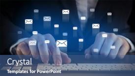  Presentation with mail - Cool new PPT theme with business-woman-typing-on-keyboard backdrop and a ocean colored foreground