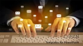  Presentation with mail - PPT layouts with business-woman-typing-on-keyboard background and a coral colored foreground