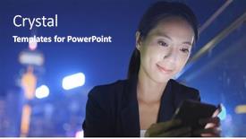  Presentation with mobile use - Theme with business-woman-use-of-mobile background and a ocean colored foreground