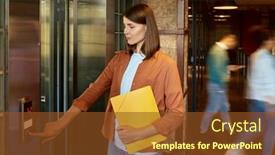  Presentation with coworking - Slide deck with business-woman-using-elevator background and a tawny brown colored foreground